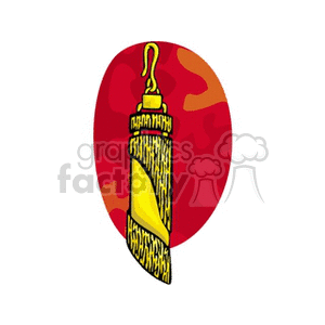 Clipart of a gold earring with a red background.