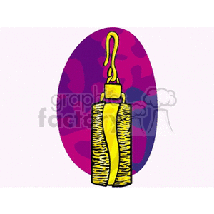 A stylized illustration of a gold earring with a wavy design, set against a colorful background.