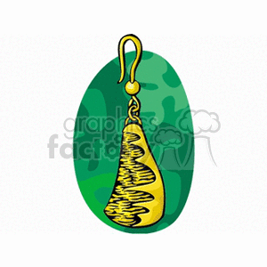 Clipart image of a golden earring with a wavy pattern on a green abstract background.