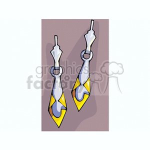 A pair of stylized, geometric earrings featuring a combination of yellow and silver colors with artistic, pointed shapes.