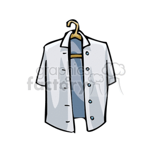 Clipart image of a white short-sleeve shirt on a hanger.