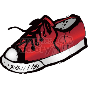 The clipart image shows a single red sneaker with black laces. The shoe appears to be low-top with a white toe cap and sole. The image has a sketch-like, cartoonish style typical of clipart.