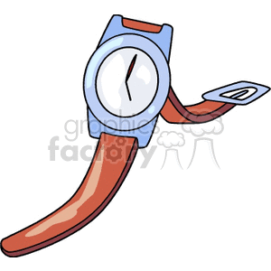 This clipart image features an illustration of a wristwatch with a brown strap and a blue case.