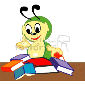 Cartoon Bookworm with Books: Education