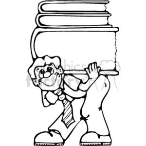 Black and white boy holding a stack of books