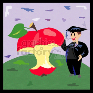 A Man in a Cap and Gown Standing Next to a Large Apple