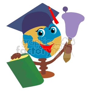 Graduation Globe Character with Book and Bell