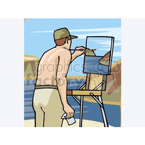 Artist Painting Landscape Outdoors on Canvas