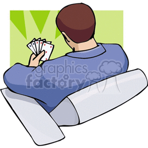 Clipart of a person seated, holding playing cards, suggesting a poker game setting.