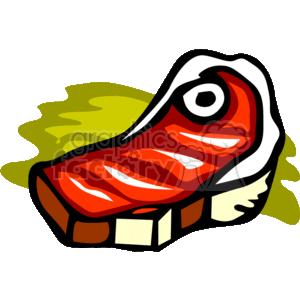   This clipart image depicts a stylized illustration of a piece of beef steak with a prominent strip of fat along one edge and grill marks on the surface, indicating that it