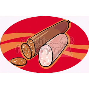 Sliced Sausage on Red Background