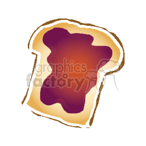   The clipart image shows a piece of toast with jelly spread on top. The jelly is a typical representation with a deep purple color, suggestive of a common fruit flavor, like grape or blackberry. The toast appears to be lightly browned, indicating it