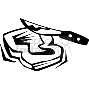 Black and white clipart of a slice of bread being spread with a knife.