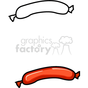 Clipart image of two sausages, one colored red and one outlined in black, depicting food items.