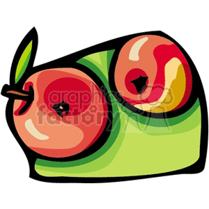 Clipart image of two apples resting on a green surface.