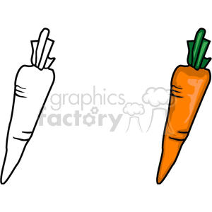 Clipart image of two carrots, one in black and white and the other in color.