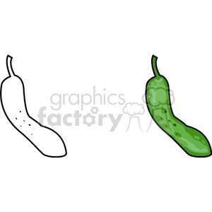 Clipart image showing two cucumbers side-by-side, one colorless and the other in green.