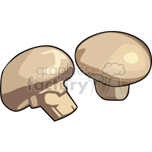 Two illustrated brown mushrooms, both whole, showcasing their caps and stems.