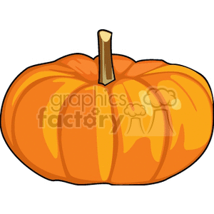 A clipart image of an orange pumpkin with a brown stem.