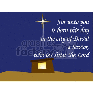 A Christmas-themed clipart image showing a star above a stable with a religious quote related to the birth of Jesus.