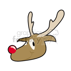 Clipart of a reindeer with a red nose, resembling Rudolph, associated with Christmas and holiday themes.