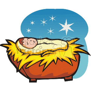 Starry Night Baby Jesus in a Manger clipart - Graphics Factory