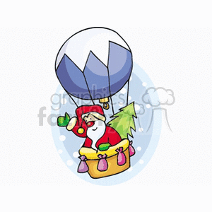 Santa Claus Riding a Hot Air Balloon with Christmas Tree