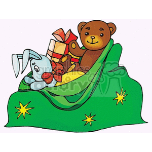 Christmas with Teddy Bear, Rabbit, and Gifts