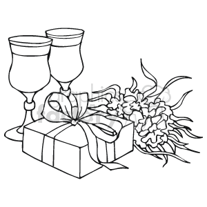 The clipart image shows a pair of wine glasses, a wrapped gift with a bow, and a pine cone, all of which suggest a festive holiday theme, possibly related to Christmas or a winter celebration.