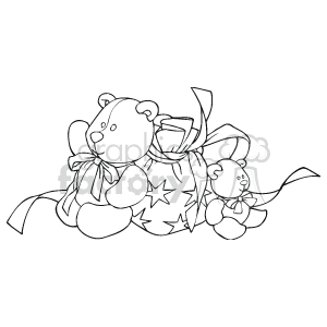 The clipart image features two teddy bears with a festive holiday ribbon, and one of the bears appears to be sitting in what could be a Christmas gift bag adorned with a star. 