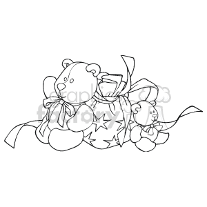   The clipart image features two teddy bears with a festive holiday ribbon, and one of the bears appears to be sitting in what could be a Christmas gift bag adorned with a star.  