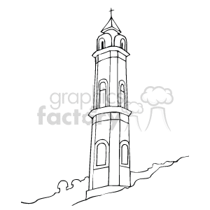   The clipart image displays a simple line drawing of a tall church tower with a cross on top, suggesting it might be a Christian religious structure. It