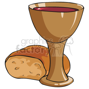 The clipart image contains a chalice filled with what appears to be wine and a loaf of bread. This is normally associated with Communion in Christianity