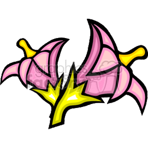 The clipart image depicts two stylized Easter lilies, which are characterized by their pink petals, trumpet shape, and yellow anthers.