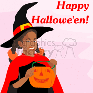 Smiling Witch with Jack-o'-Lantern candy bucket