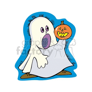 Cute Ghost Holding Pumpkin Halloween