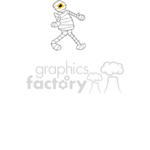 This clipart image features a character dressed as a mummy for Halloween. The mummy is walking and appears to be unraveling, with bandages coming loose and trailing behind. The character's eyes are visible through holes in the bandages.