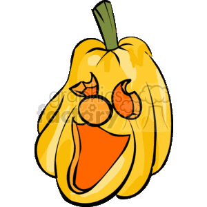   The image is a clipart of a Halloween pumpkin. The pumpkin is designed with a cartoonish style, featuring cut-out shapes for the eyes and the mouth, typical of a carved jack-o