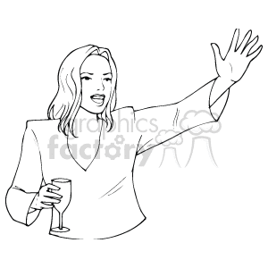   The clipart image depicts a person raising their hand in a greeting or celebratory gesture while holding a glass, which could be interpreted as a toast. This image can be associated with events like birthday parties, anniversaries, New Year