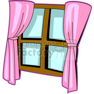 Clipart of a window with pink curtains.