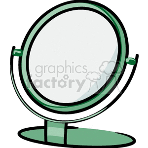 Clipart illustration of a tabletop makeup mirror with a green frame.