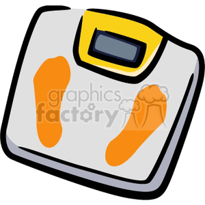 Clipart image of a household bathroom scale with orange footprints and a digital display.