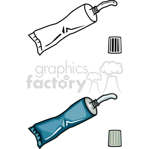 A clipart image of a toothpaste tube, shown in both black and white and color, with its cap removed.