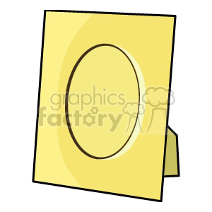 Clipart image of a yellow photo frame with an oval shape, used for household decor.