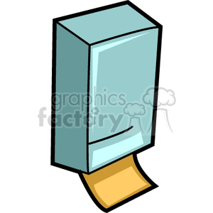 Clipart image of a wall-mounted paper towel dispenser with a towel hanging out.