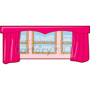 Clipart image of a window with pink curtains and valance.