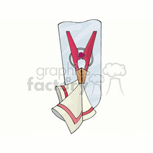 Clipart image of a napkin held by a clothespin on a wall hook.