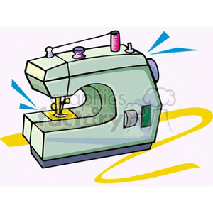 Clipart image of a household sewing machine with colorful accents.