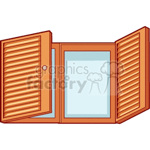 Illustration of a window with open wooden shutters.