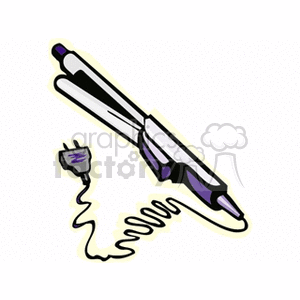 A clipart image of a curling iron with a power plug.